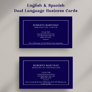 Carte De Visite Avocat Bilingue Anglais Espagnol Bleu Marine Perso