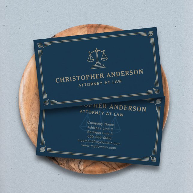 Carte De Visite Avocat bleu et or de la loi (Blue and Gold Attorney at Law Business Card)