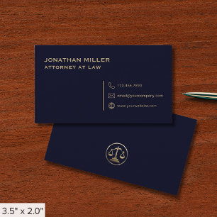 Carte De Visite Avocat bleu et or simple Navy