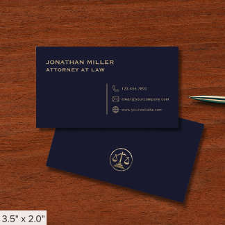 Carte De Visite Avocat bleu et or simple Navy