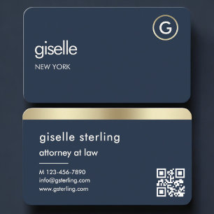 Carte de visite avocat bleu marine or Code QR