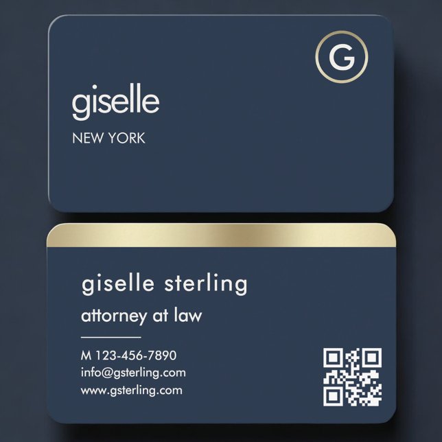 Carte de visite avocat bleu marine or Code QR (Créateur téléchargé)