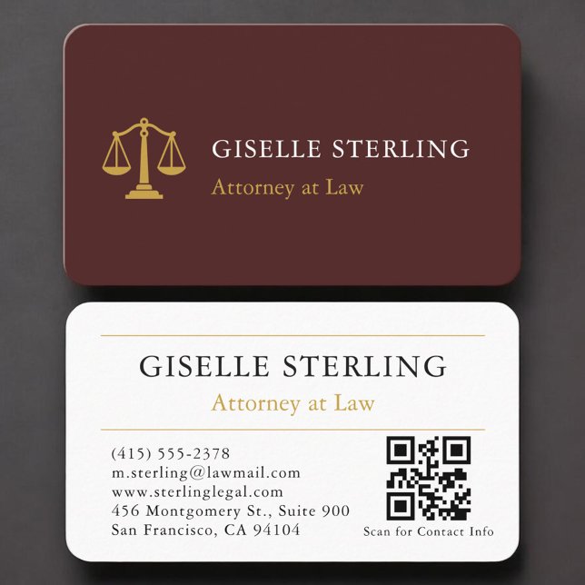 Carte De Visite Avocat code QR Burgundy Gold Professionnel (Créateur téléchargé)