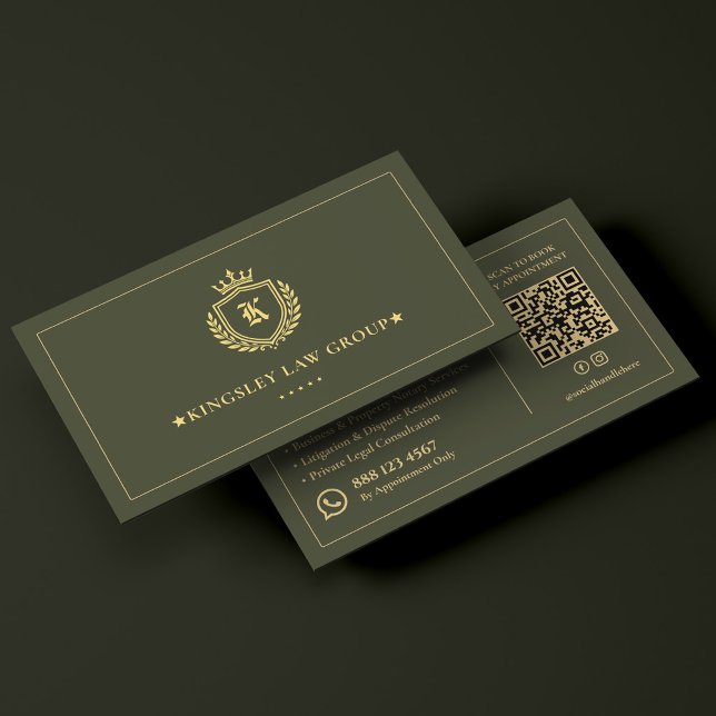 Carte De Visite Avocat de cabinet d'avocats de luxe Notaire mobile (Luxury Law Firm Attorney Mobile Notary Green Crest Business Card
)
