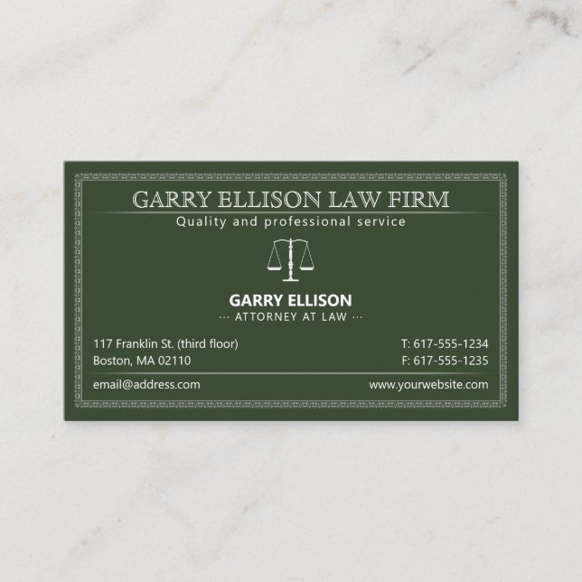Carte De Visite Avocat de droit | Avocat Dark Green (Devant)