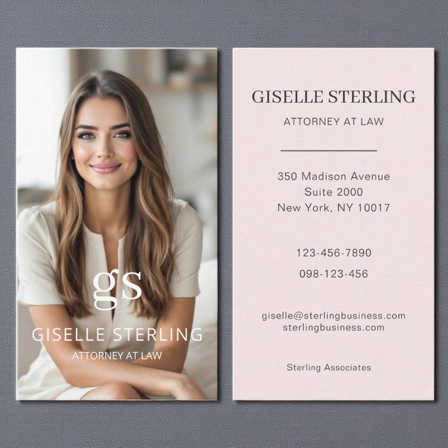 Carte De Visite Avocat de Droit Blush Pink Photo Professionnel (Créateur téléchargé)