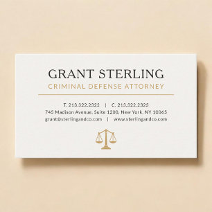 Carte De Visite Avocat de la défense pénale beige or neutre