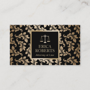 Carte De Visite Avocat de Law Luxury Black & Gold Damask
