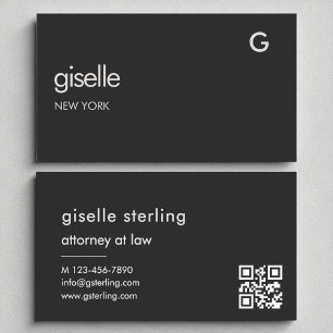 Carte De Visite Avocat de luxe en droit noir QR Code Monogramme