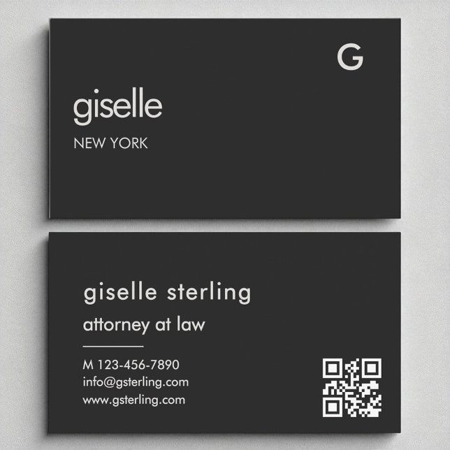 Carte De Visite Avocat de luxe en droit noir QR Code Monogramme (Créateur téléchargé)