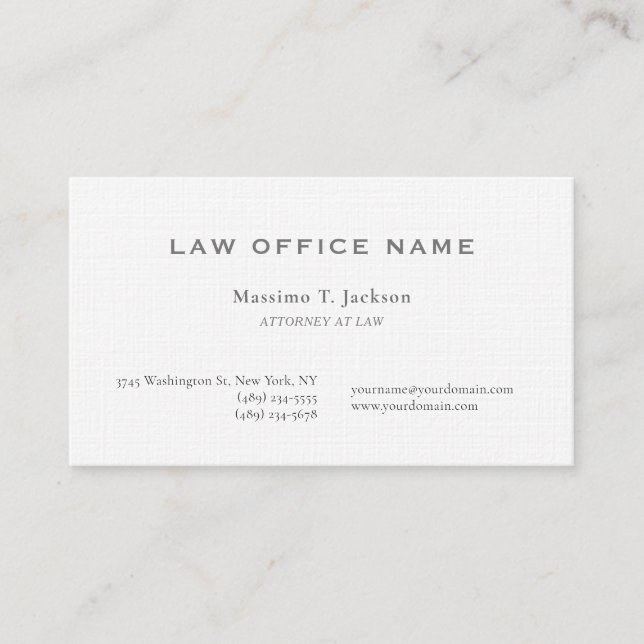 Carte De Visite Avocat en Linge de Luxe Bureau de Droit (Devant)