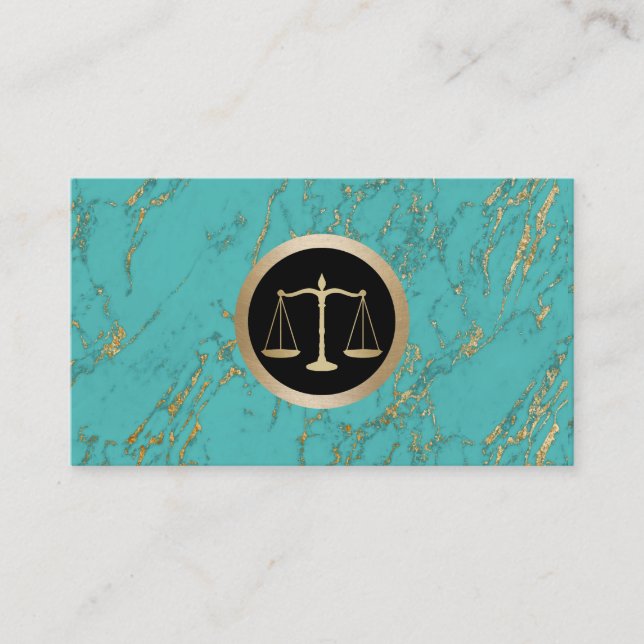 Carte De Visite Avocat en Marbre Turquoise Or tendance (Devant)