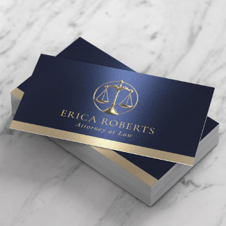 Carte De Visite Avocat Gold Justice Scale Logo Marine Blue Attorne