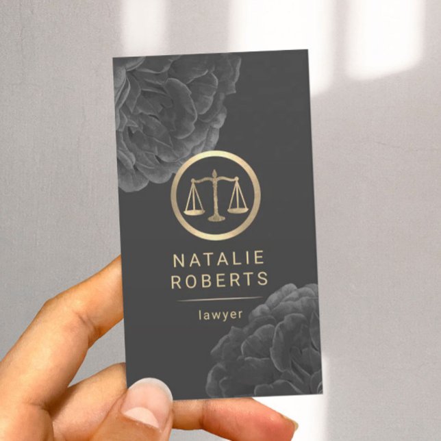 Carte De Visite Avocat Gold Scale Vintage Dark Floral Attorney (Créateur téléchargé)