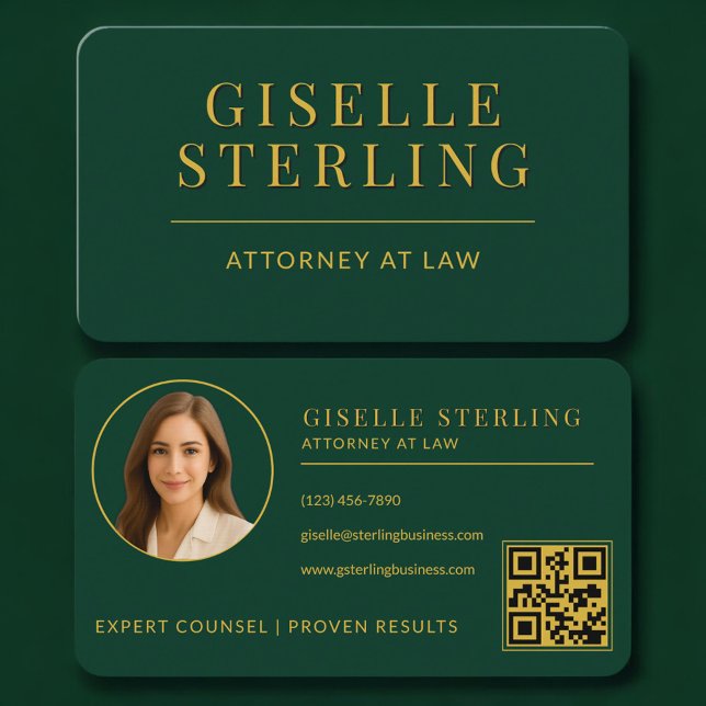 Carte de visite avocat Green Gold avec code QR pho (Créateur téléchargé)
