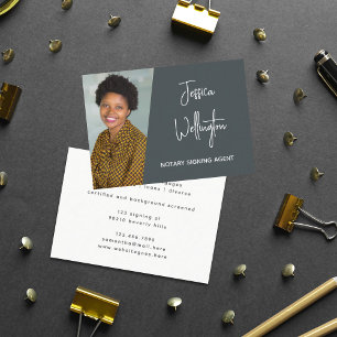 Carte De Visite Avocat grise moderne écriture signature avec photo