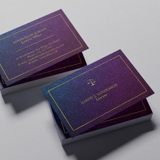 Carte De Visite avocat haut de gamme en cuir violet cadre or