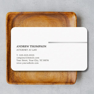 Carte De Visite Avocat minimaliste Elégant Blanc Faux Silver Line
