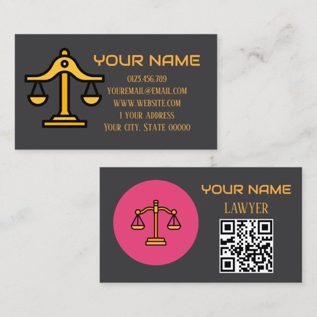 Carte De Visite Avocat moderne Code QR Balance de la justice (Devant / Derrière)