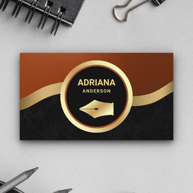 Carte De Visite Avocat Orange Rouille Procureur Gold Pen Nib Notai (Créateur téléchargé)