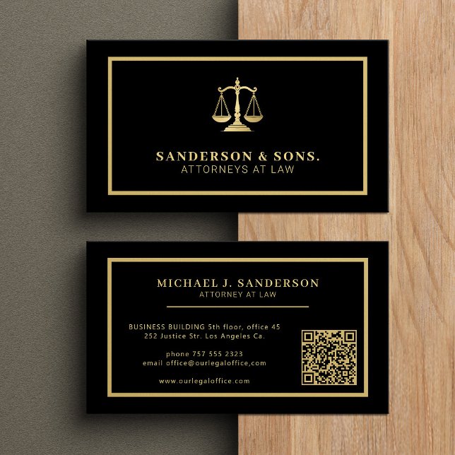 Carte De Visite Avocat professionnel code QR or noir (Créateur téléchargé)