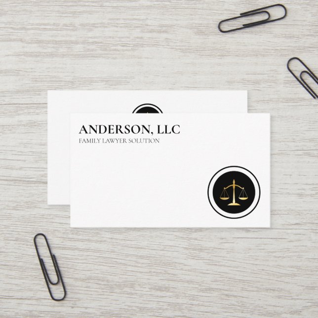 Carte De Visite Avocat professionnel de droit à échelle noire (Devant/Arrière en situation)
