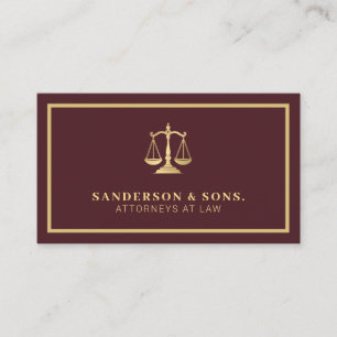 Carte De Visite Avocat professionnel élégant or bordeaux