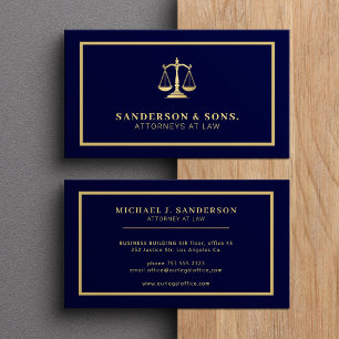 Carte De Visite Avocat professionnel élégant or marine
