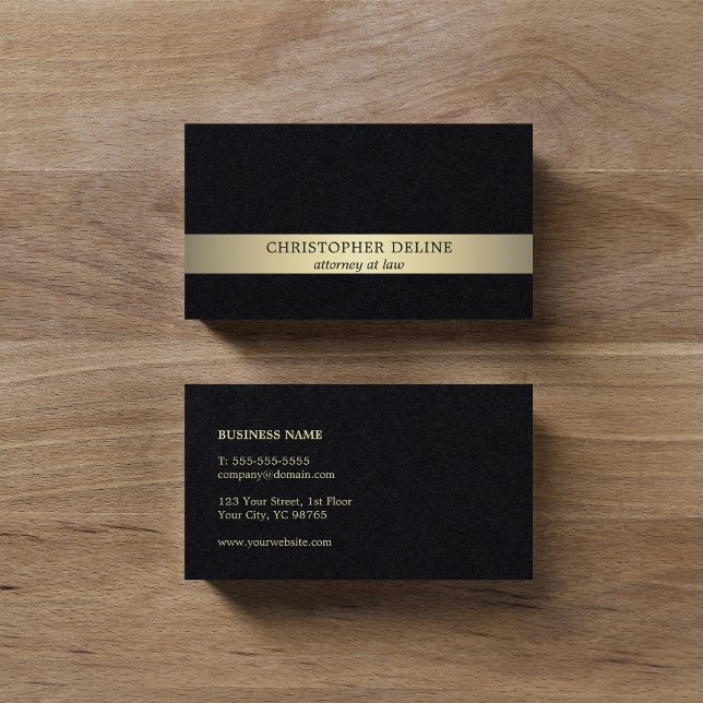 Carte De Visite Avocat simple élégant noir avec rayure dorée fauss (Créateur téléchargé)
