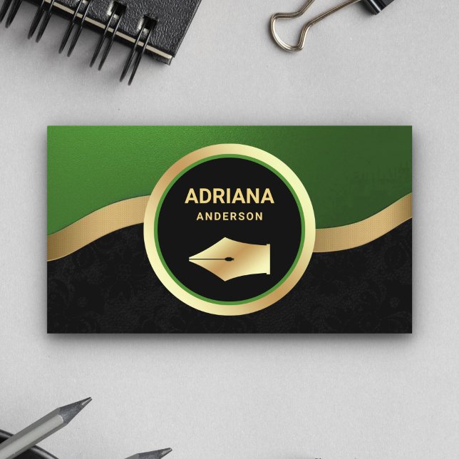 Carte De Visite Avocat Vert Procureur Gold Pen Nib Notaire (Créateur téléchargé)