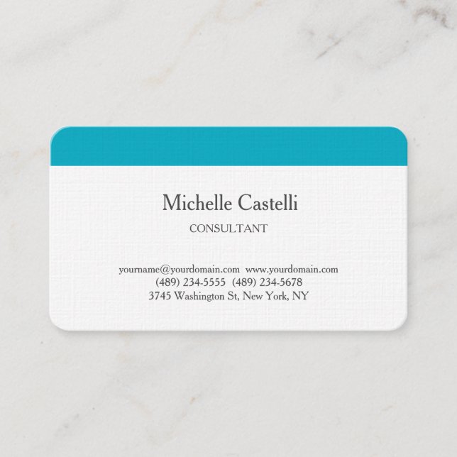 Carte De Visite Azure Blue & White Professional Unique Classic (Devant)