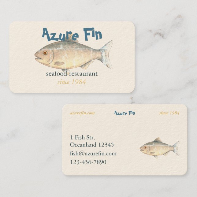 Carte De Visite Azure Fin Classic Fish Restaurant (Devant / Derrière)