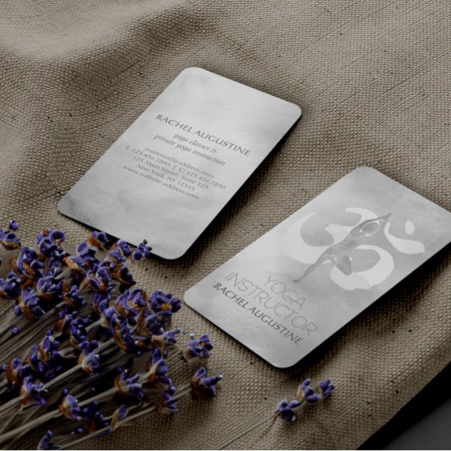 Carte De Visite B&W Aquarelle Yoga Méditation Arbre Pose Om Symbol (Créateur téléchargé)