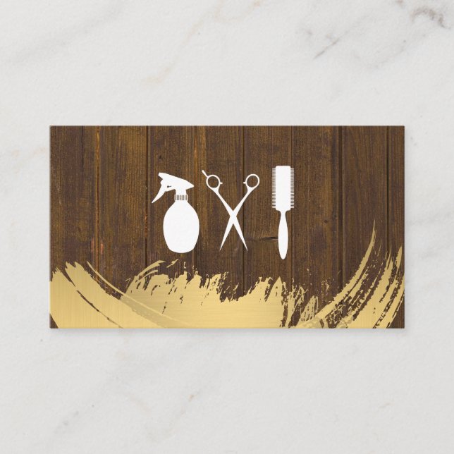 Carte De Visite Baber Stylist Outils en cuir bois Or brossé (Devant)