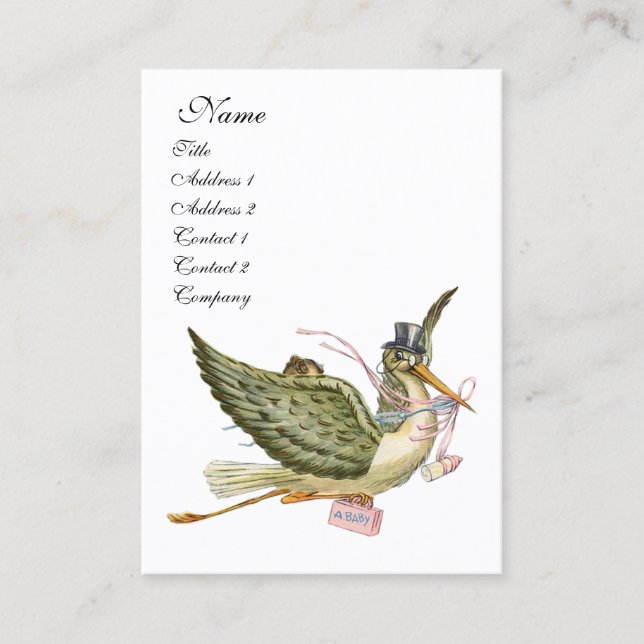 Carte De Visite BABILLAGE BÉBÉ CIGOGNE, Rose Blanc (Devant)