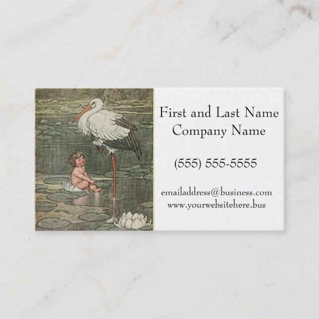 Carte De Visite Baby and Stork Vintage Retro Conte de fées pour en (Devant)