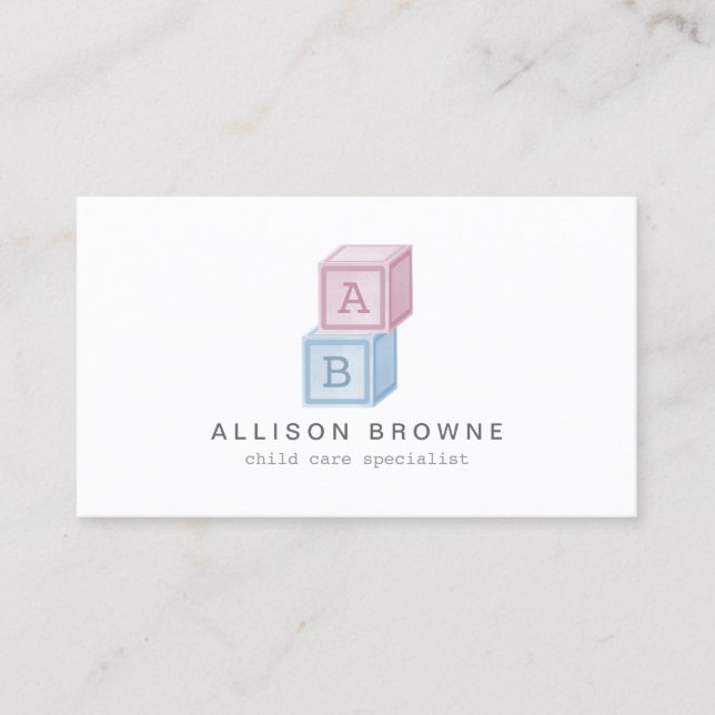Carte De Visite Baby Blocks Monogram Garde d'enfants, Babysitter C (Devant)
