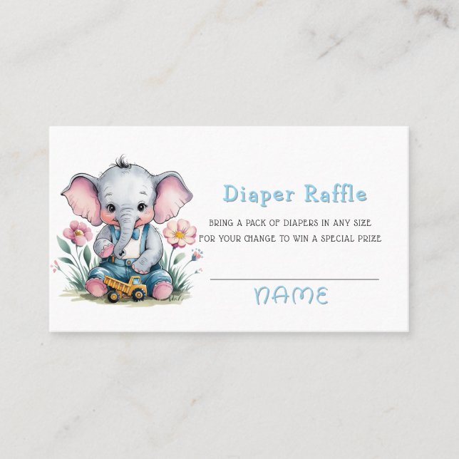 Carte De Visite Baby Elephant avec Truck Boy Diaper Raffle (Devant)