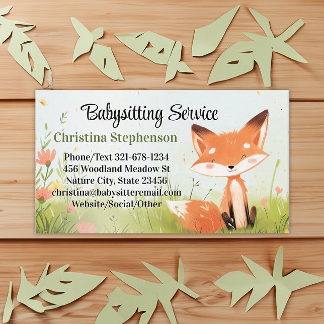 Carte De Visite Baby Fox Babysitter Nanny Garde d'enfants Aquarell (baby fox babysitting childcare business card)
