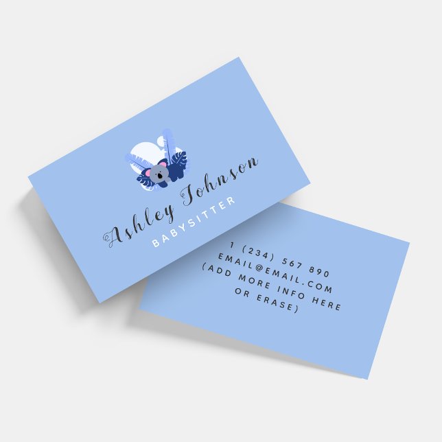 Carte De Visite Baby Koala Babysitter Business Card Blue Tropical (Créateur téléchargé)