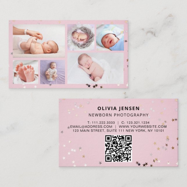 Carte De Visite Baby Photographer Custom Newborn Photo Chic Modern (Devant / Derrière)