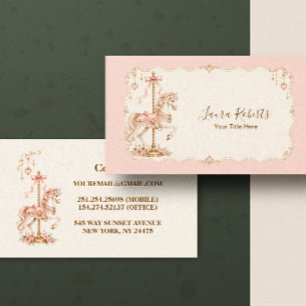 Carte De Visite Baby Shower Carrousel Rose Doré