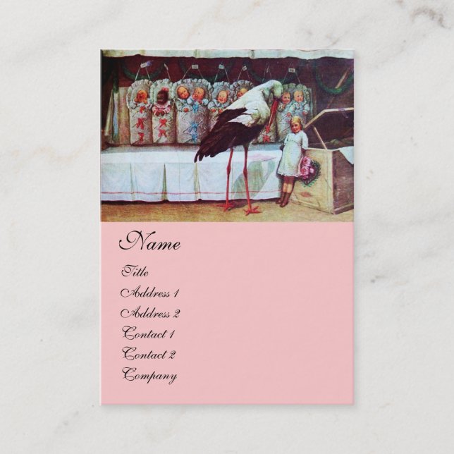 Carte De Visite BABY-SHOWER CIGOGNE  rose (Devant)