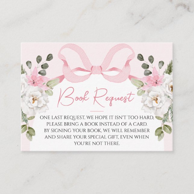 Carte De Visite Baby shower Croquette Rose Bow Demande Insérer (Devant)