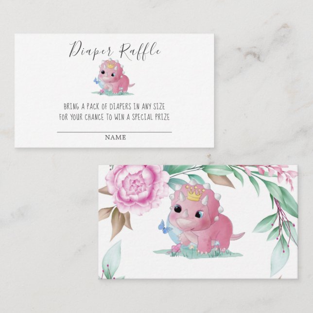 Carte De Visite Baby shower de carafe Princess Pink Dinosaur (Devant / Derrière)