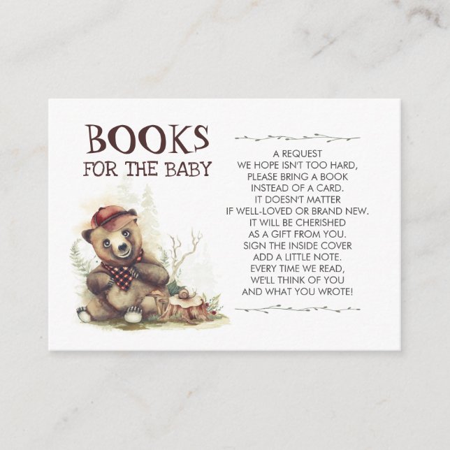 Carte De Visite Baby shower De Lumberjack Petite Ours Livres Pour  (Devant)