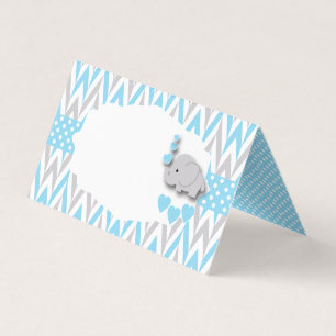 Carte De Visite Baby shower d'éléphant gris bleu bébé Étiquettes
