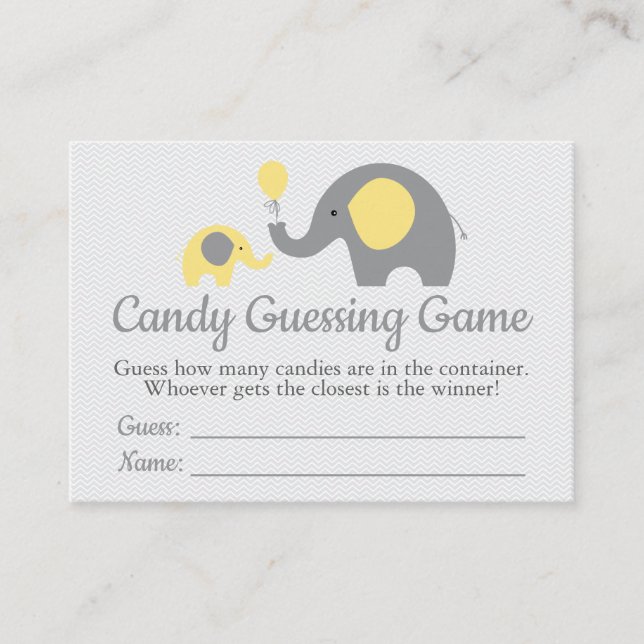 Carte De Visite Baby shower Eléphant Jaune Candy Guider Jeu (Devant)
