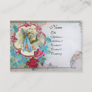 Carte De Visite Baby shower FLEURI AVEC MONOGRAMME ROSE