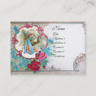 Carte De Visite Baby shower FLEURI AVEC MONOGRAMME ROSE